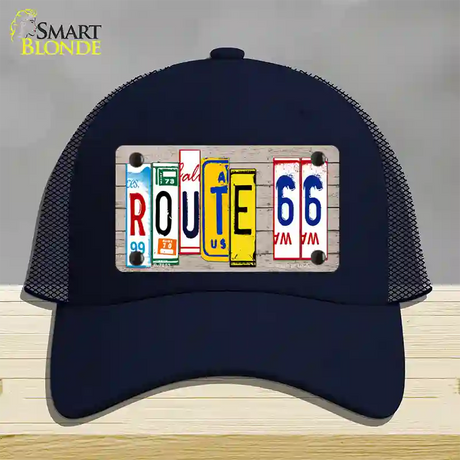 Route 66 License Plate Art Wood Novelty License Plate Hat Mesh / Navy