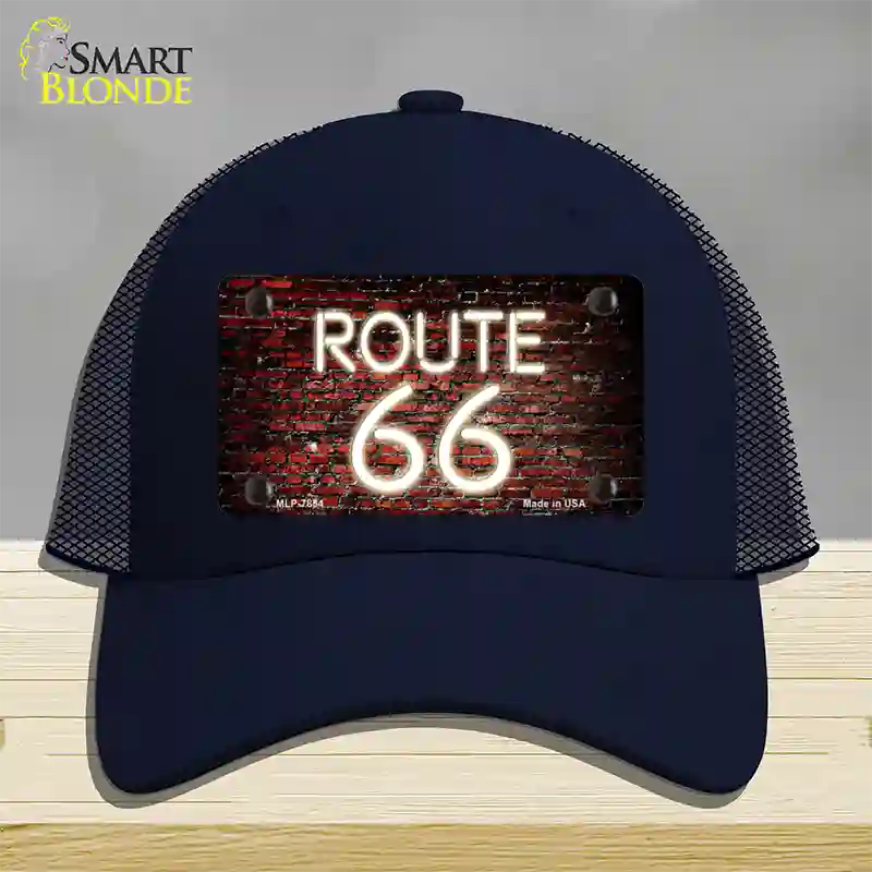 Route 66 Neon Brick Novelty License Plate Hat Mesh / Navy