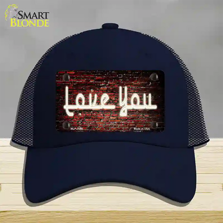 Love You On Brick Wall Novelty License Plate Hat Mesh / Navy