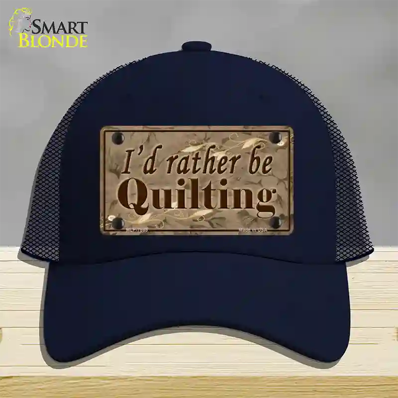 Id Rather Be Quilting Novelty License Plate Hat Mesh / Navy