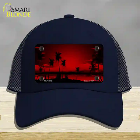 Sunset Red Novelty License Plate Hat Mesh / Navy