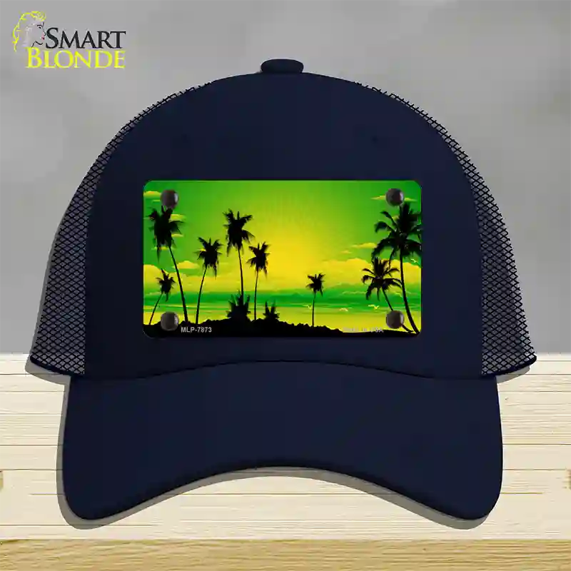 Sunset Yellow Green Novelty License Plate Hat Mesh / Navy