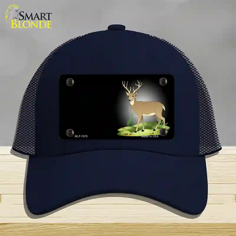 Deer Offset Novelty License Plate Hat Mesh / Navy