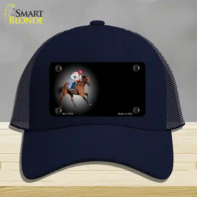 Horse Racing Offset Novelty License Plate Hat Mesh / Navy