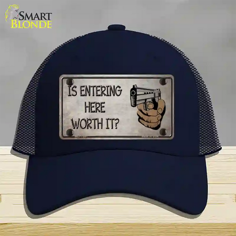 Entering Worth It Novelty License Plate Hat Mesh / Navy