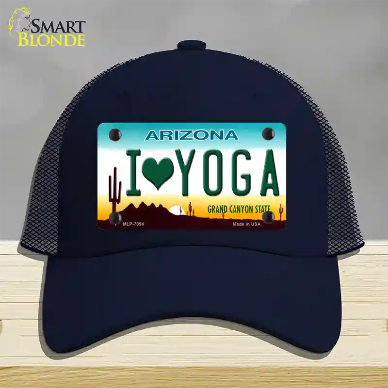 I Love Yoga Novelty License Plate Hat Mesh / Navy