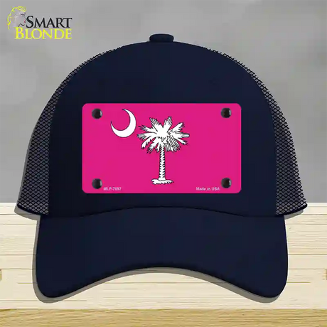 South Carolina Flag Pink Novelty License Plate Hat Mesh / Navy