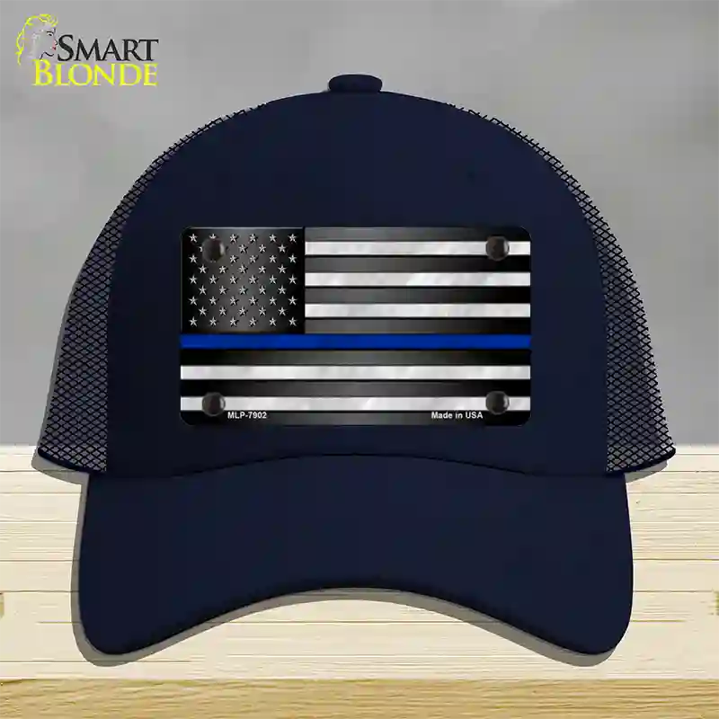 American Flag Thin Blue Line Novelty License Plate Hat Mesh / Navy