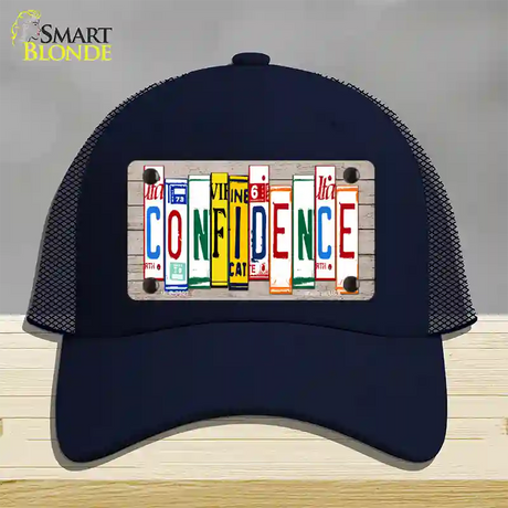 Confidence Wood License Plate Art Novelty License Plate Hat Mesh / Navy