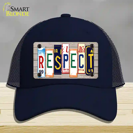 Respect Wood License Plate Art Novelty License Plate Hat Mesh / Navy