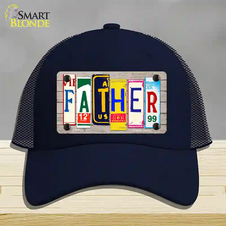 Father Wood License Plate Art Novelty License Plate Hat Mesh / Navy