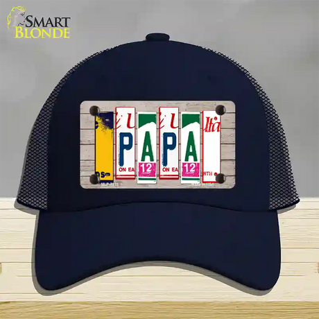 Papa Wood License Plate Art Novelty License Plate Hat Mesh / Navy