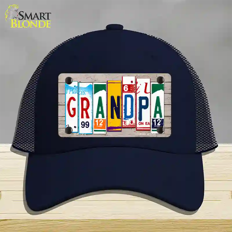 Grandpa Wood License Plate Art Novelty License Plate Hat Mesh / Navy