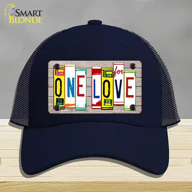 One Love Wood License Plate Art Novelty License Plate Hat Mesh / Navy