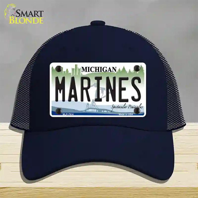 Marines Michigan Novelty License Plate Hat Mesh / Navy