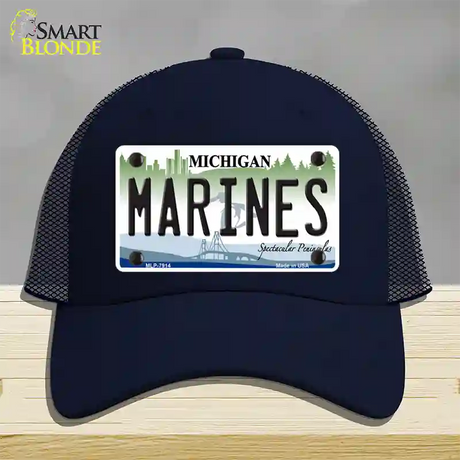 Marines Michigan Novelty License Plate Hat Mesh / Navy