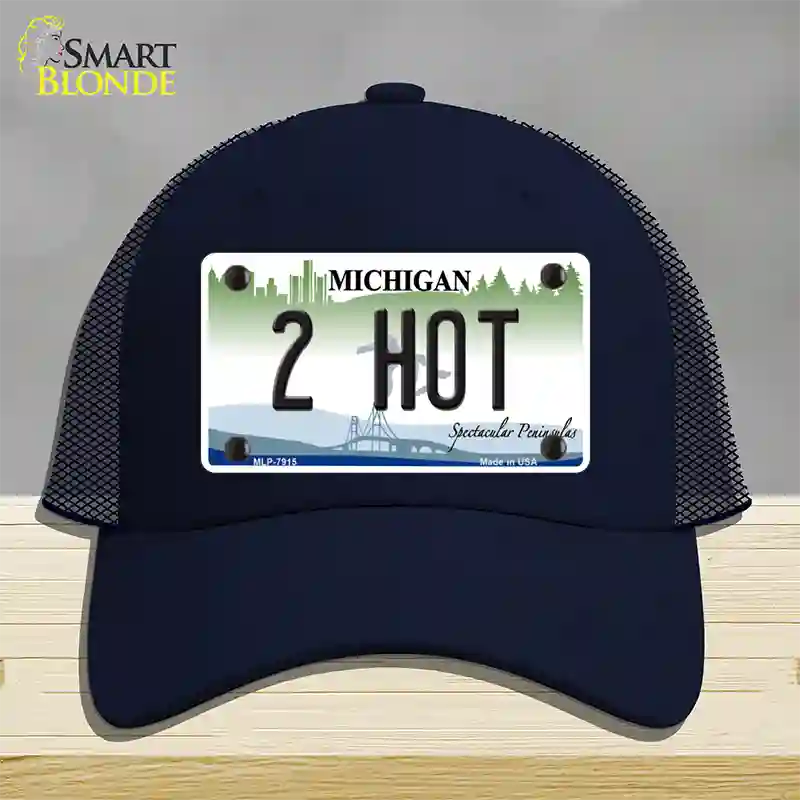 2 Hot Michigan Novelty License Plate Hat Mesh / Navy