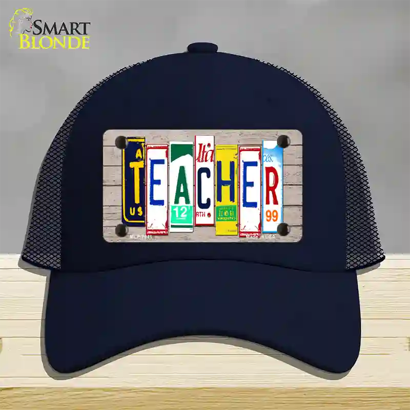 Teacher Wood License Plate Art Novelty License Plate Hat Mesh / Navy