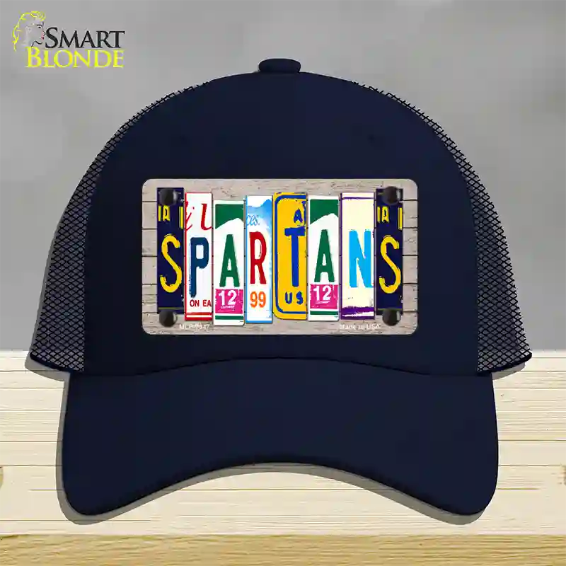 Spartans Wood License Plate Art Novelty License Plate Hat Mesh / Navy