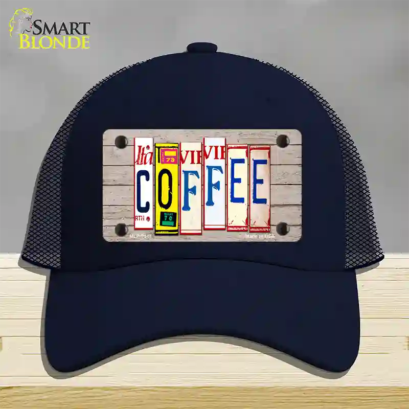 Coffee Wood License Plate Art Novelty License Plate Hat Mesh / Navy