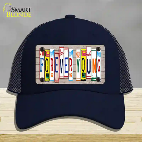 Forever Young Wood License Plate Art Novelty License Plate Hat Mesh / Navy