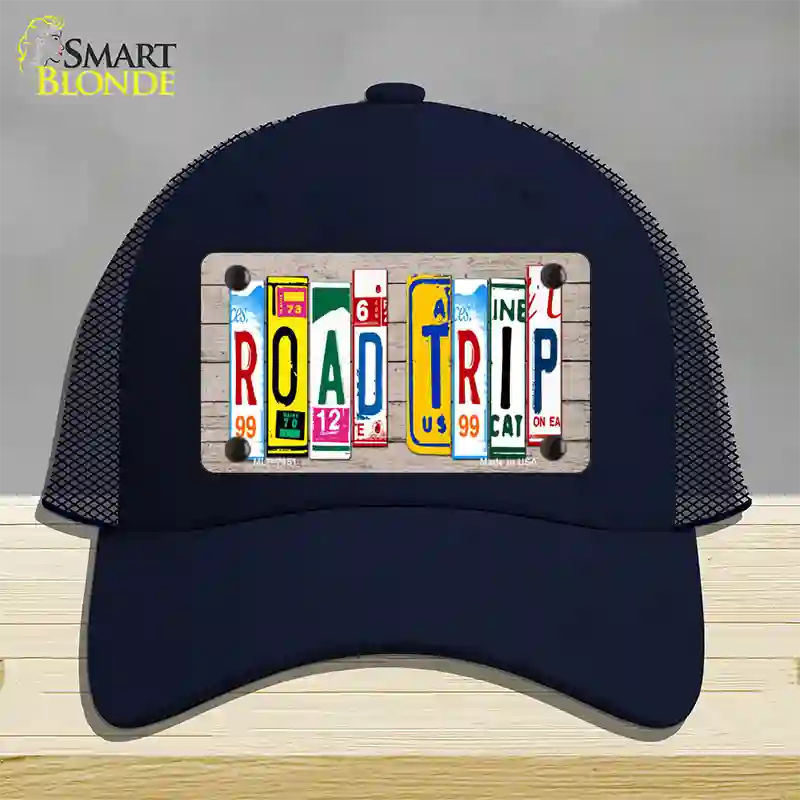 Road Trip Wood License Plate Art Novelty License Plate Hat Mesh / Navy