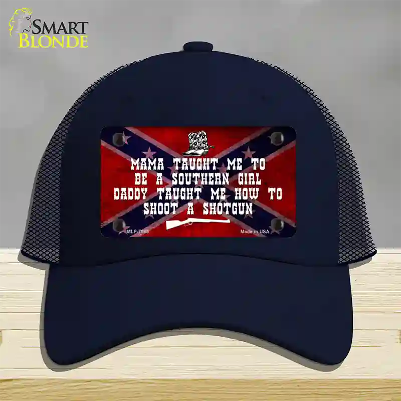 Mama Taught Me Novelty License Plate Hat Mesh / Navy