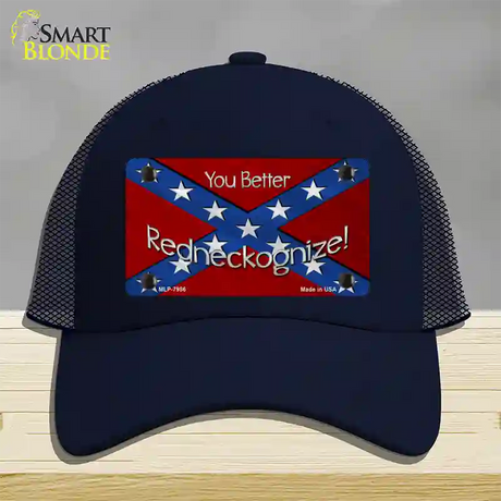 You Better Redneckognize Novelty License Plate Hat Mesh / Navy