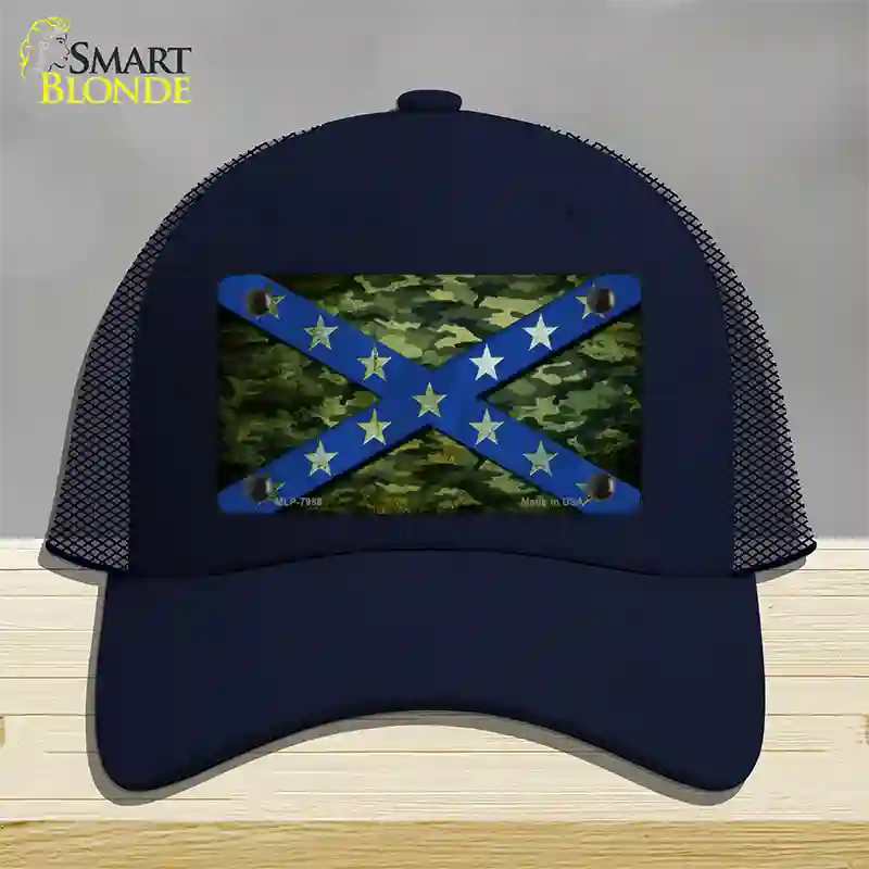 Confederate Stripes Blue Camo Novelty License Plate Hat Mesh / Navy