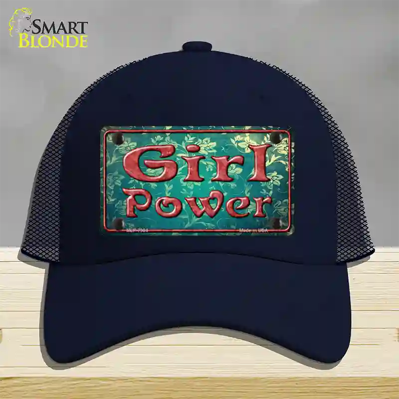 Girl Power Flower Novelty License Plate Hat Mesh / Navy