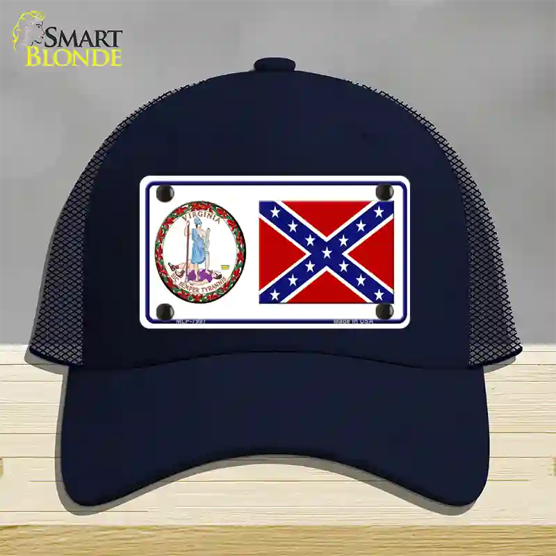 Confederate Flag Virginia Seal Novelty License Plate Hat Mesh / Navy