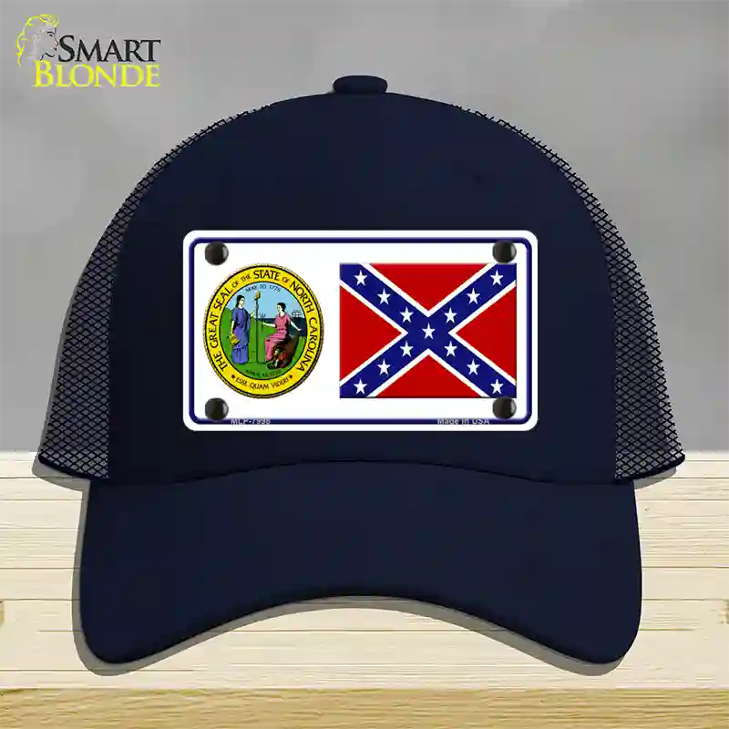 Confederate Flag North Carolina Seal Novelty License Plate Hat Mesh / Navy