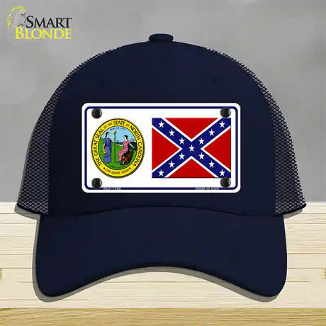 Confederate Flag North Carolina Seal Novelty License Plate Hat Mesh / Navy