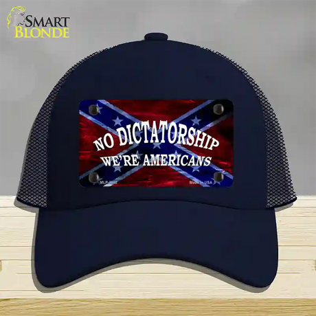 No Dictatorship Novelty License Plate Hat Mesh / Navy