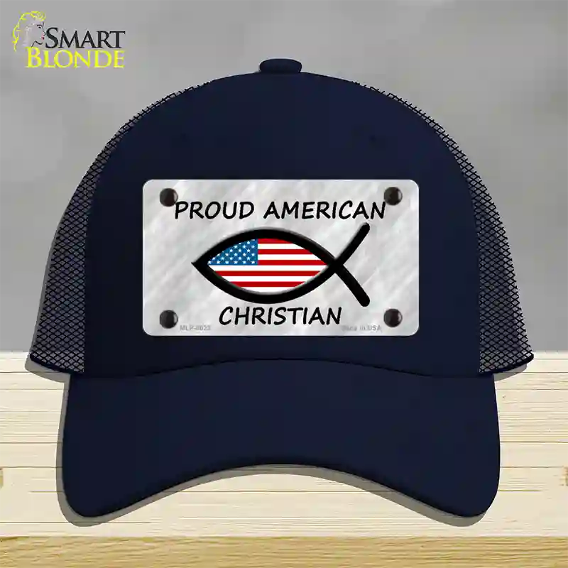 Proud American Christian Novelty License Plate Hat Mesh / Navy