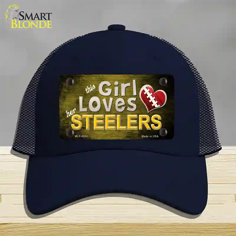 This Girl Loves Her Steelers Novelty License Plate Hat Mesh / Navy