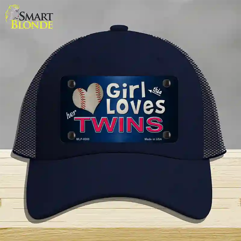 This Girl Loves Her Twins Novelty License Plate Hat Mesh / Navy