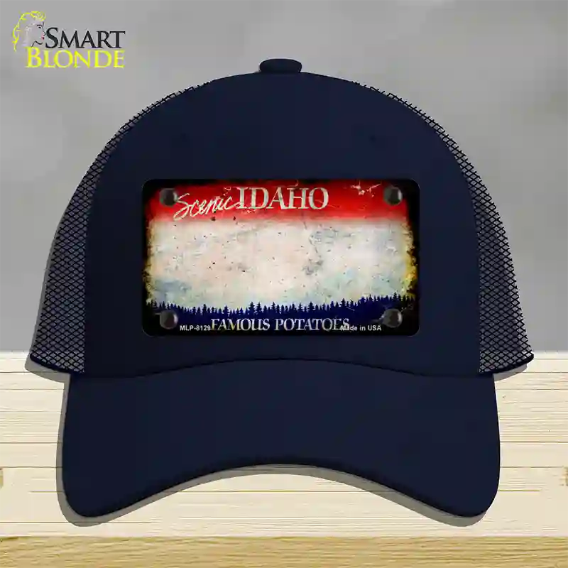 Idaho Rusty Blank Novelty License Plate Hat Mesh / Navy