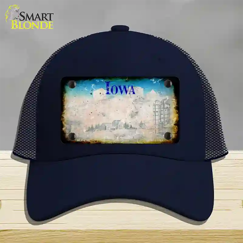 Iowa Rusty Blank Novelty License Plate Hat Mesh / Navy