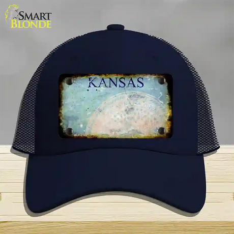 Kansas Rusty Blank Novelty License Plate Hat Mesh / Navy