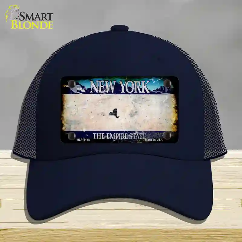 New York Rusty Blank Novelty License Plate Hat Mesh / Navy