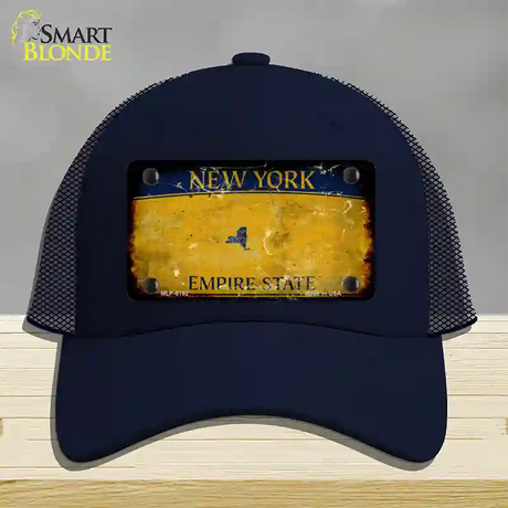 New York Yellow Rusty Blank Novelty License Plate Hat Mesh / Navy