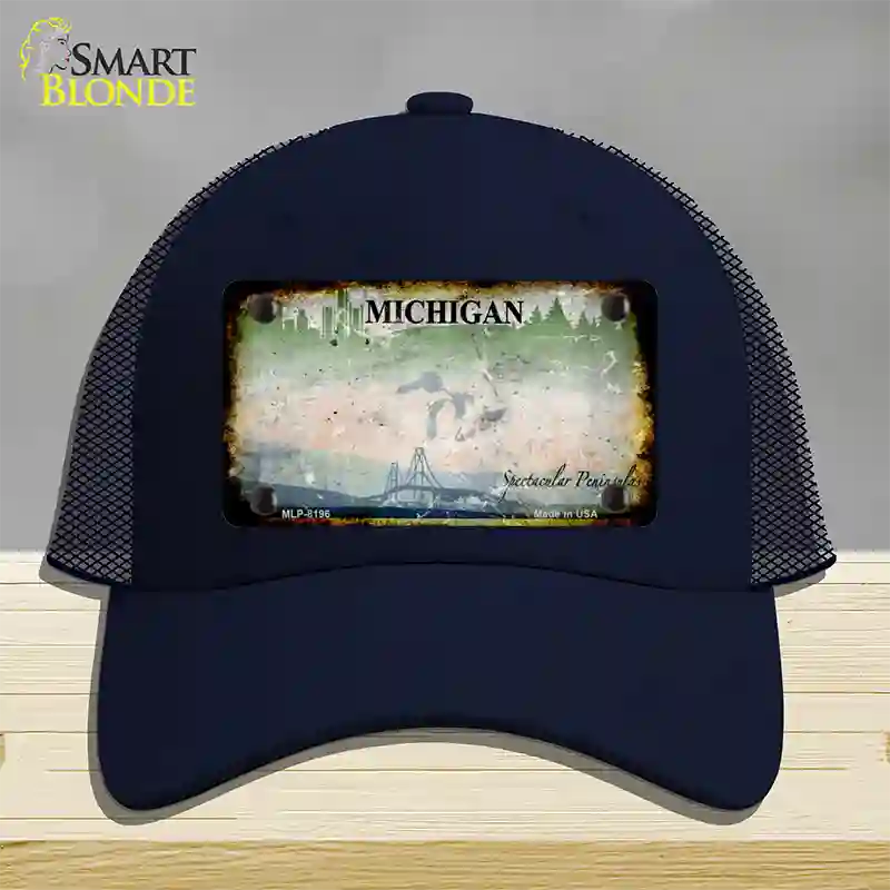 Michigan Rusty Blank Novelty License Plate Hat Mesh / Navy