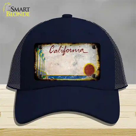 California Palm Tree Rusty Blank Novelty License Plate Hat Mesh / Navy