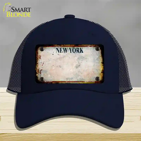 New York White Rusty Blank Novelty License Plate Hat Mesh / Navy