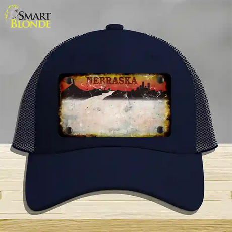 Nebraska Amber Rusty Blank Novelty License Plate Hat Mesh / Navy