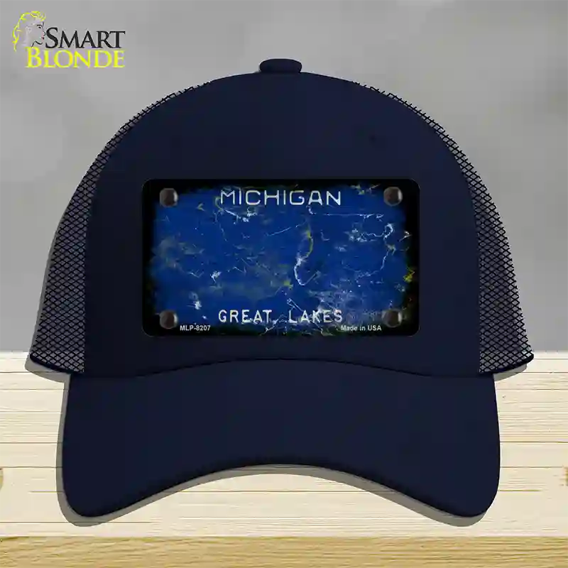 Michigan Great Lakes Rusty Blank Novelty License Plate Hat Mesh / Navy