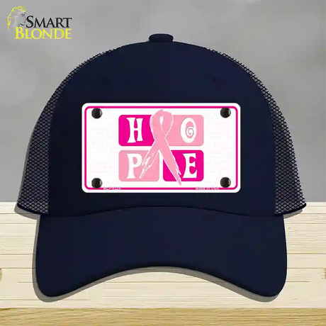 Hope Breast Cancer Ribbon Novelty License Plate Hat Mesh / Navy