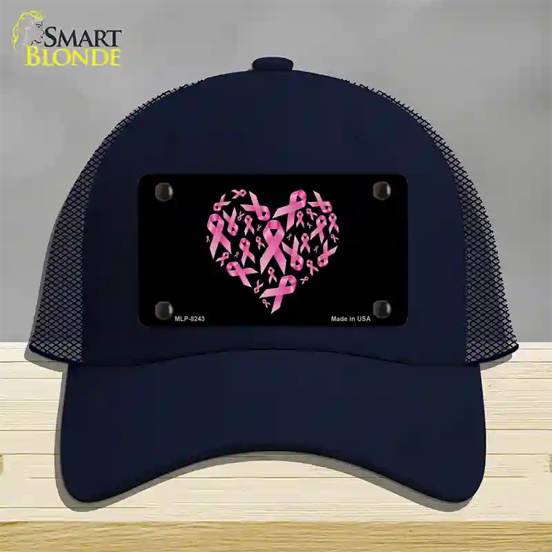 Pink Ribbons Novelty License Plate Hat Mesh / Navy