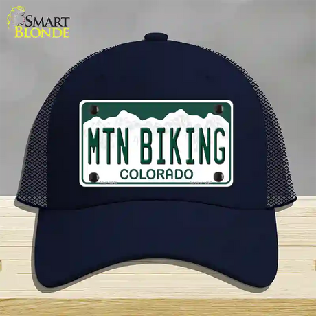 Mtn Biking Colorado Novelty License Plate Hat Mesh / Navy